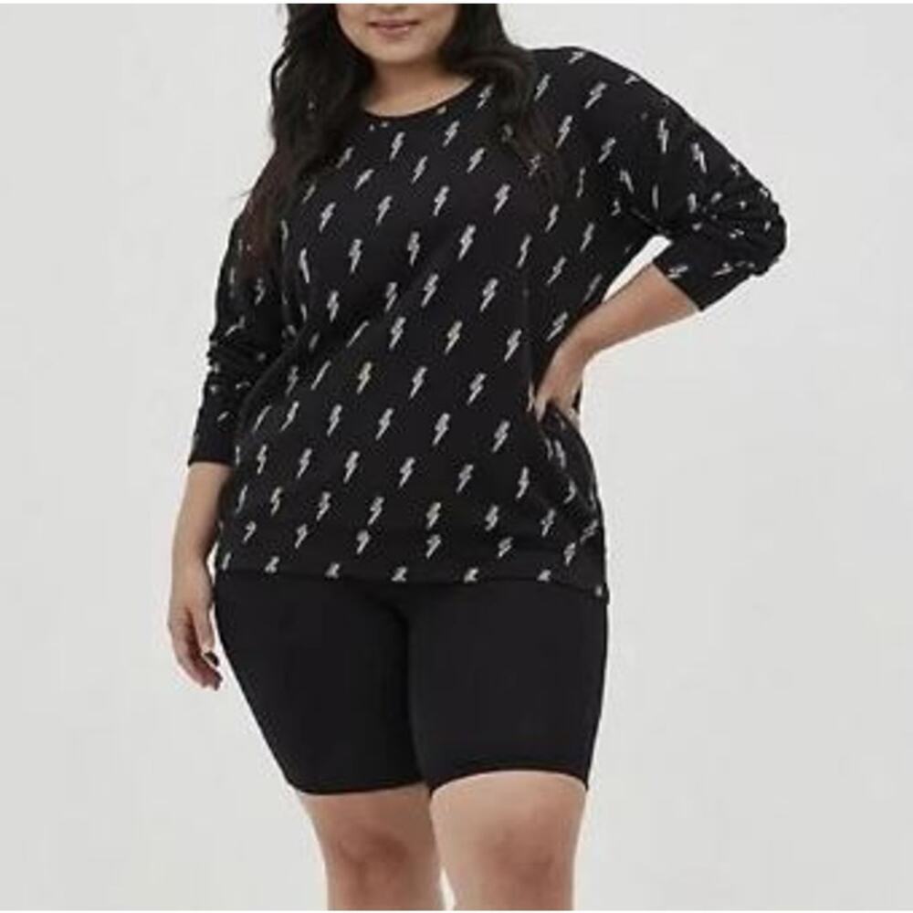 Torrid Womens Lightning Bolt V-Neck Tunic Top 3/4 Sleeve Size 3 Black NWOT